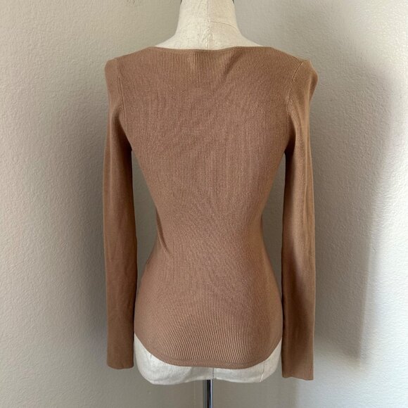 Aritzia Wilfred Sweetheart Sculpt Knit Blouse Long Sleeve Viscose Blend Brown Sz - Picture 2 of 10